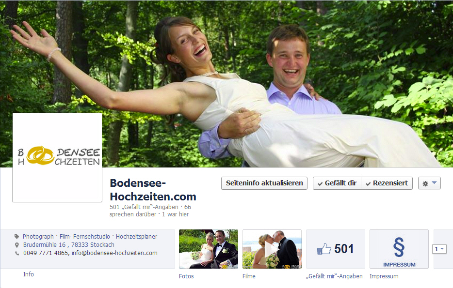 bodensee-hochzeiten.com freut sich über 500 Facebook Fans